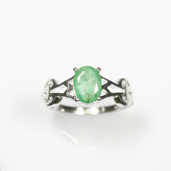 Natural Zambian Emerald Ring: Oval Cut Sterling Silver with CZ