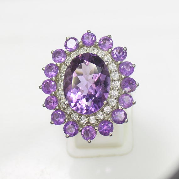 Natural Purple Amethyst Vintage Ring With .925 Sterling Silver And White Topaz Around Available With All U.S Sizes
