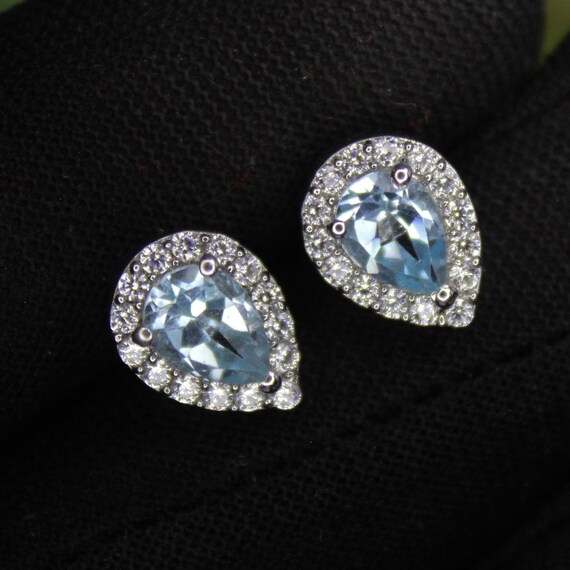 Hand Made Sterling Silver Studs Of Natural Blue Aquamarine , .925 Sterling Silver Beautiful Studs For Wedding Gift , 2.80 Gram Studs