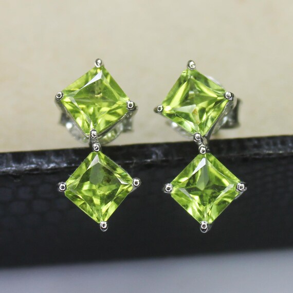 Natural Green Peridot Vintage Studs With 925 Sterling 2.50 Grams August Birthstone