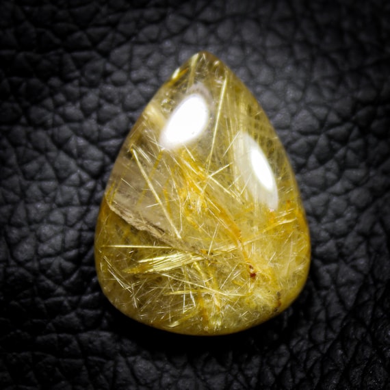 Pear Golden Rutile Quartz Cabochon: Natural Loose Gemstone (22x16x6 MM, 18.00 cts)