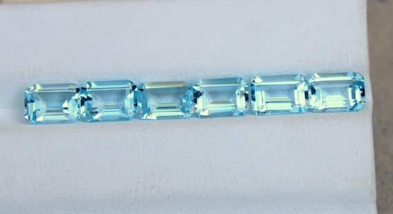 Natural Sky Blue Topaz Faceted 6 Pieces Lot: Octagon Faceted Gemstones, 6.70 Carats
