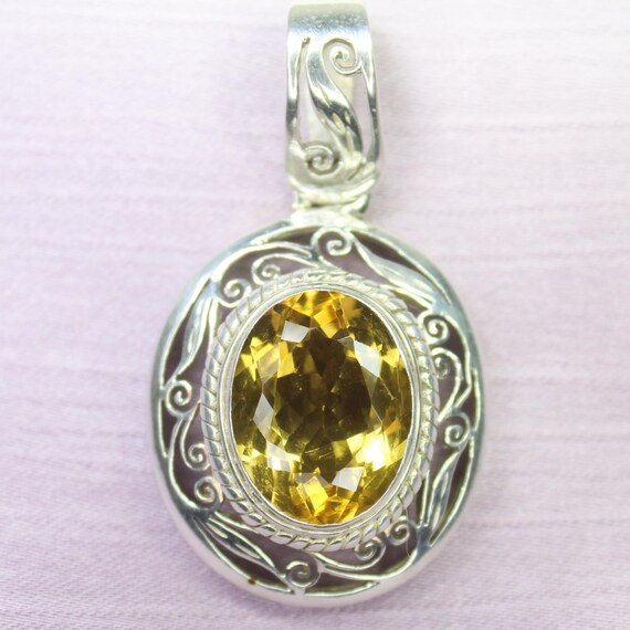 Natural Yellow Citrine Sterling Silver Pendant Necklace - November Birthstone
