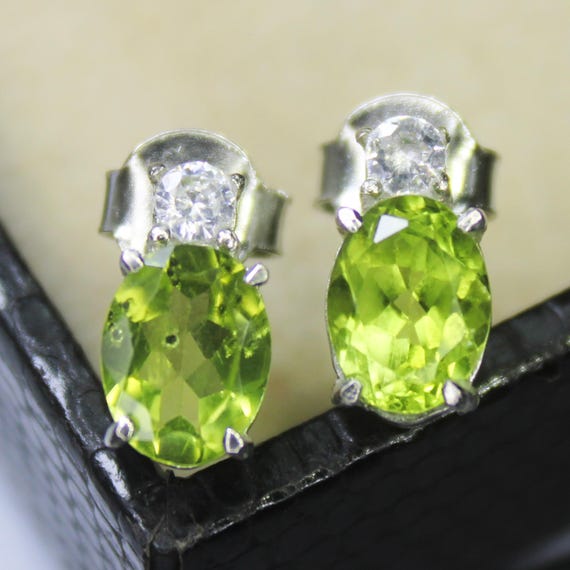 Natural Green Peridot Vintage Studs With 925 Sterling 2.56 Grams August Birthstone