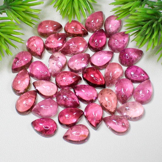 Natural Pink Tourmaline Cabochon Lot: Pear Gemstone for Jewelry Making