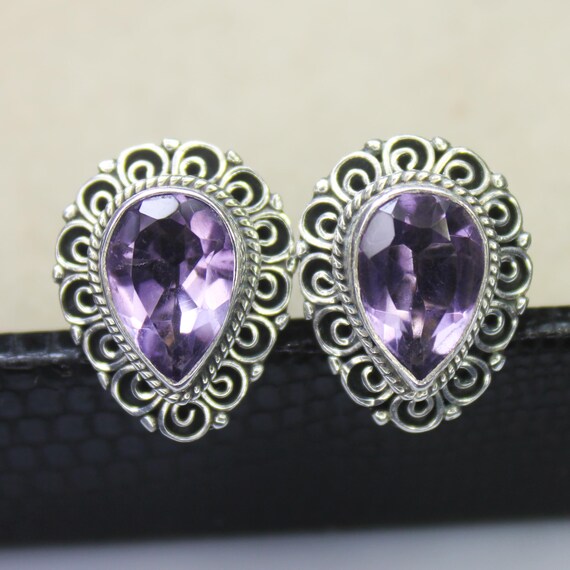 Natural Purple Amethyst Vintage Studs With 925 Sterling 5.30 Grams February Birthstone