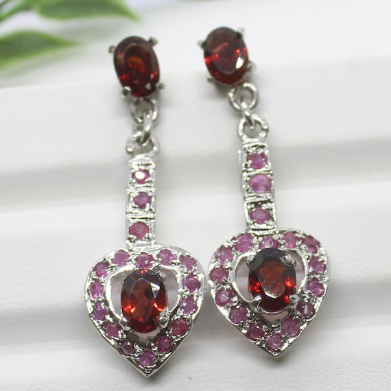Red Garnet Vintage Studs With 925 Sterling 7.18 Grams January Birthstone