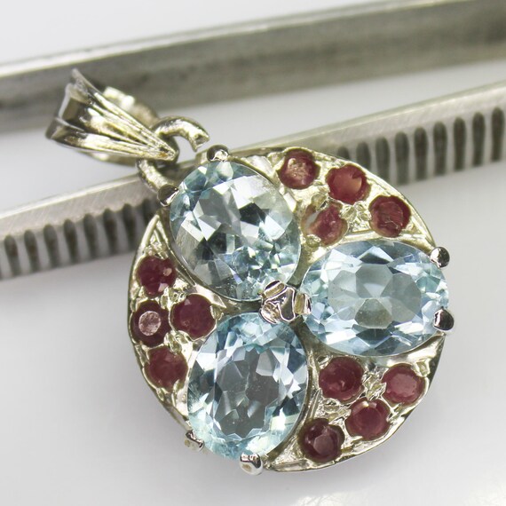 Natural Swiss Blue Topaz Sterling Silver Pendant Necklace - December Birthstone