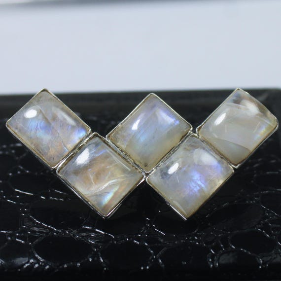 Natural White Rainbow Moonstone Sterling Silver Pendant Necklace - June Birthstone