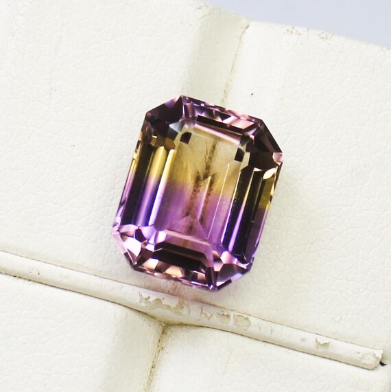 Natural Bio Ametrine Gemstone: 6.10 Carat Square, 12x9x7 mm