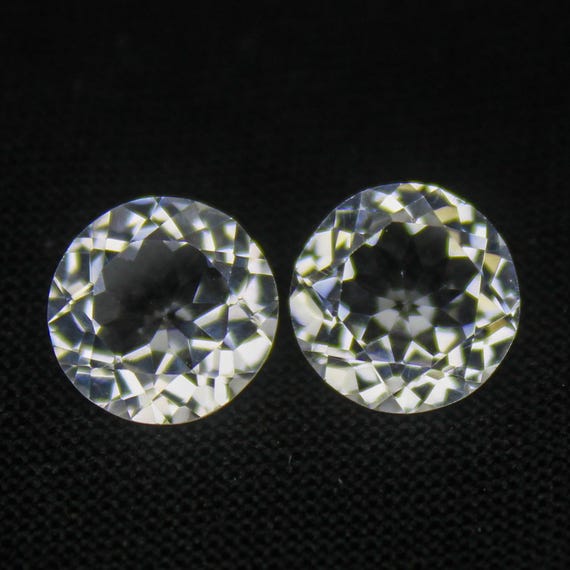 Natural Faceted White Topaz Pair: 5.75 Carat Round Shape Gemstone (9x9x5 mm)
