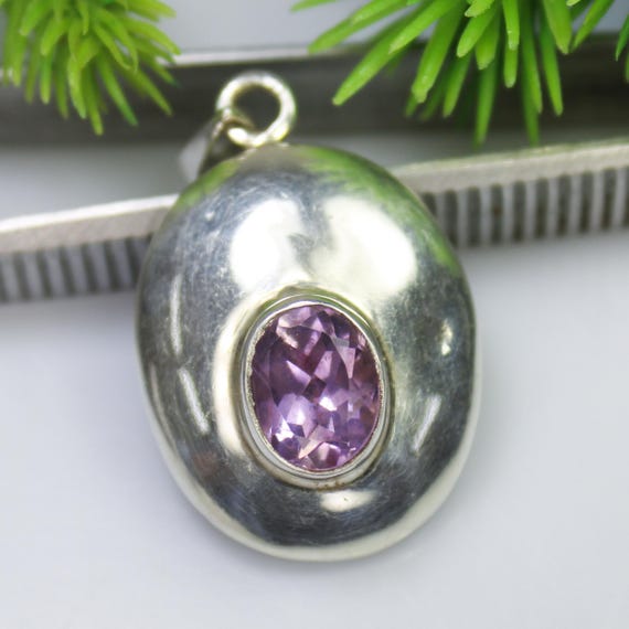 Natural Purple Amethyst Sterling Silver Pendant Necklace - February Birthstone