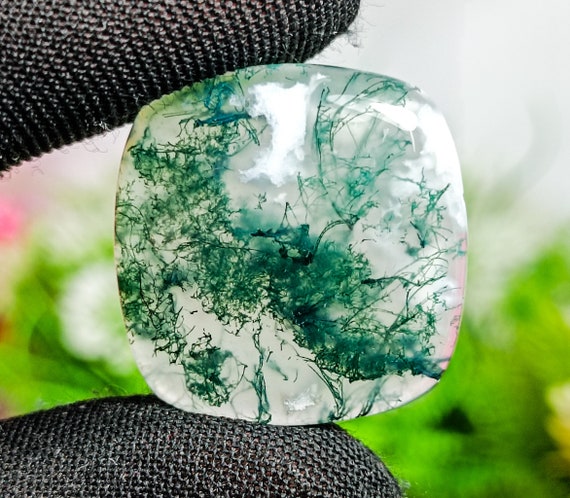 Natural Moos Agate Cabochoan,Amazing Green And white  Moos Agate Stone 27.10 Carats Piece,Beautiful Square Moos Agate, High Quality 24x5 MM