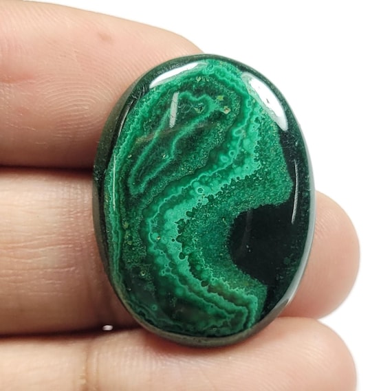 Natural Green Malachite Cabochon: Oval Gemstone for Jewelry Making