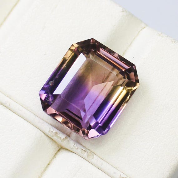 Natural Bio Ametrine Gemstone: 7.45 Carat Square, 12x11x7 mm