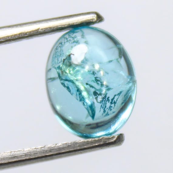 Natural Blue Apatite Cabochon: 1.45 Carat In Oval Shape Gemstone, 8x6x3.5 mm