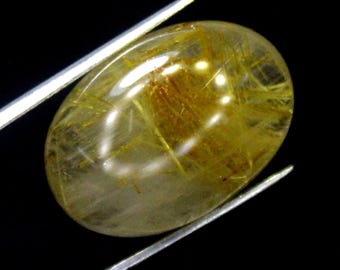 Golden Rutile Quartz Cabochon: Oval Gemstone for Jewelry Making (22x15x8 mm, 20.21 Carats)