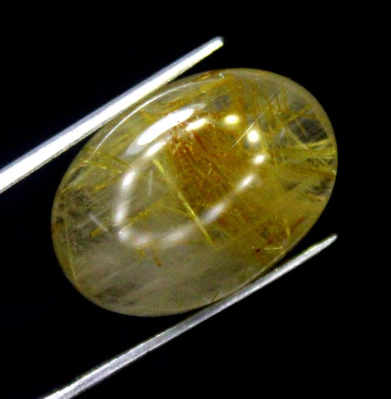 Golden Rutile Quartz Cabochon: Oval Gemstone for Jewelry Making (22x15x8 mm, 20.21 Carats)