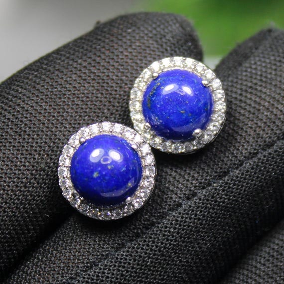 Hand Made Sterling Silver Studs Of Natural Blue Lapis, .925 Sterling Silver Beautiful Studs For Wedding Gift, 3.45 Gram Gorgeous Studs