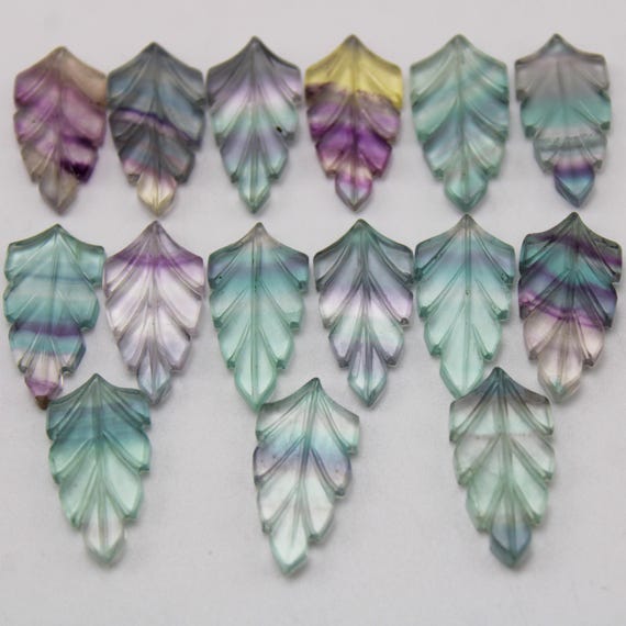 Rainbow Beautifu Fluorite Leaf Gemstone: Natural Leaf Shape Carved Jewelry Making