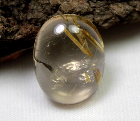 Golden Rutile Quartz Cabochon: Oval Gemstone for Jewelry Making (10.80 Carats, 16X12.5X7 mm)