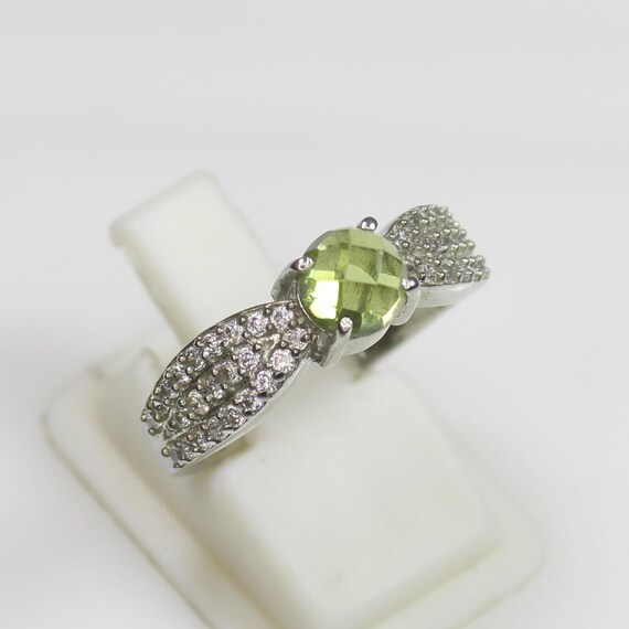 Natural Green Peridot Vintage Ring With .925 Sterling Silver And Cubic Zirconia Around Available With All U.S Sizes