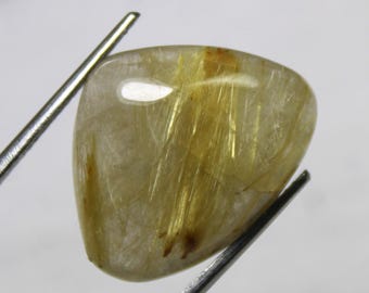 Golden Rutile Quartz Cabochon: Trillion Gemstone, 16.45 Carats