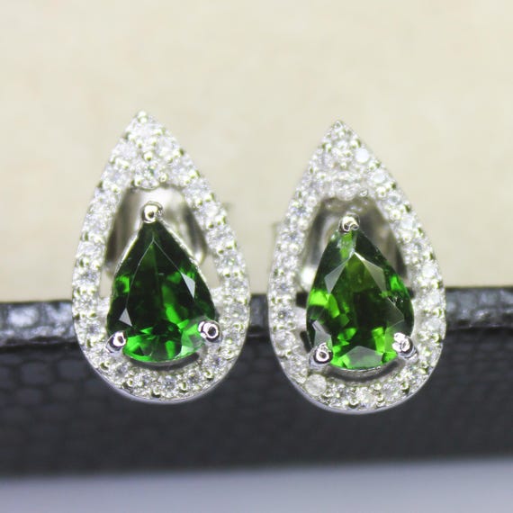 Natural Green Tourmaline Vintage Studs With 925 Sterling 2.75 Grams October Birthstone