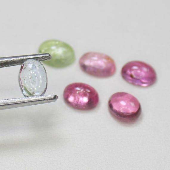 Natural Multi Tourmaline Cabochon Lot: Oval Gemstones, 4.20 Carats (4.5x6 mm)