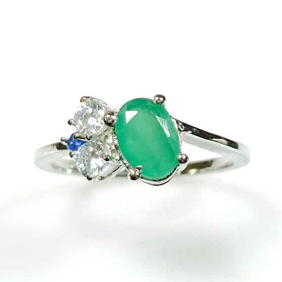 Vintage Zambian Emerald Ring: Oval Green Gem, Sterling Silver