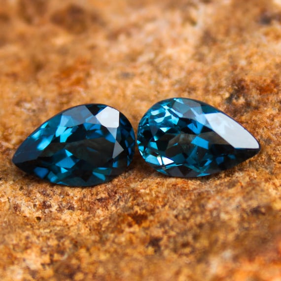 Natural London Blue Topaz Pair Faceted: 4.25 Carat Pear Shape Cut Gemstone, (10x6x5 mm)