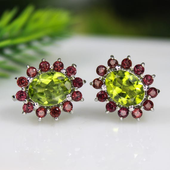 Hand Made Sterling Silver Studs Of Natural Green Peridot , .925 Sterling Silver Beautiful Studs For Wedding Gift , 3.24 Gram Studs