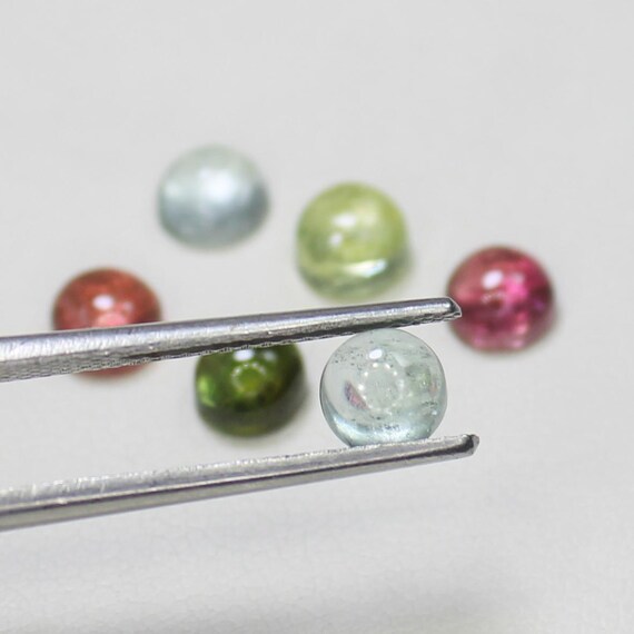Natural Multi Tourmaline Cabochon Lot: 5mm Round Gemstones, 4.20 Carats