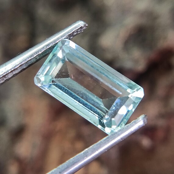 Natural Faceted Aquamarine Rectangle Shape For Jewelry Making 1.30 Carats 9x5x3 mm