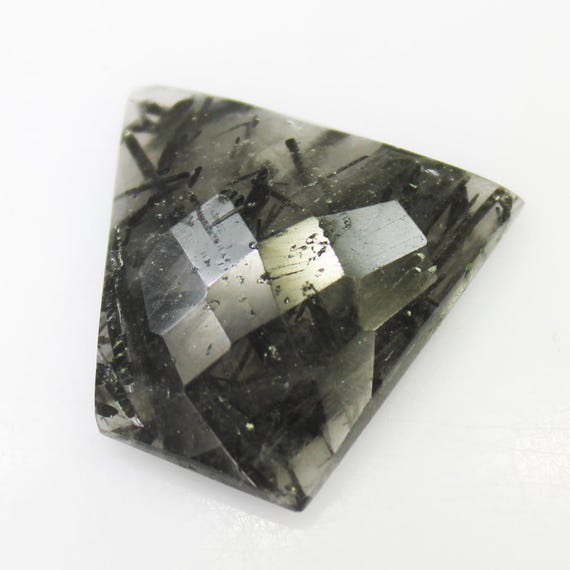 Natural Faceted Black Rutile Quartz: Fancy Shape Gemstone (8.85 Carats, 16X17X4 mm)