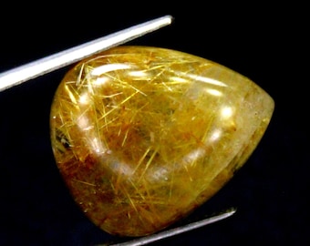 Golden Rutile Quartz Cabochon: Pear Shape Gemstone, 16.64 Carats