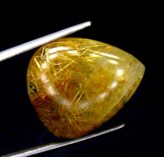 Golden Rutile Quartz Cabochon: Pear Shape Gemstone, 16.64 Carats