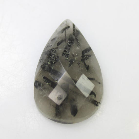 Natural Faceted Black Rutile Quartz: Pear Shape Gemstone (10.20 Carats, 21X13X5 mm)
