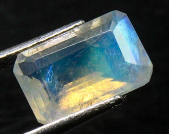 Faceted Rainbow Moonstone Gemstone: 3.40 Carat Cushion Cut Stone