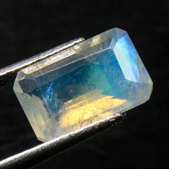 Faceted Rainbow Moonstone Gemstone: 3.40 Carat Cushion Cut Stone