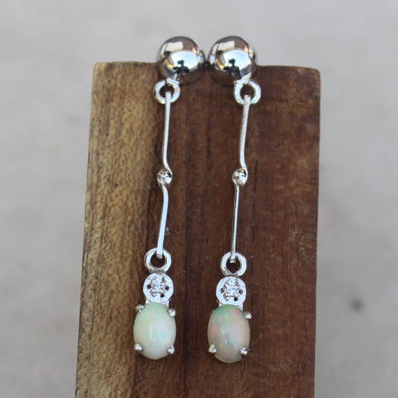 Natural White Opal Vintage Studs With 925 Sterling 3.30 Grams October Birthstone