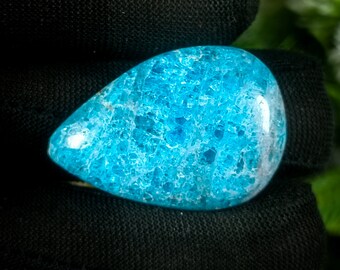 Natural Blue Apatite Cabochon: 50 Ct Pear Gemstone, 31x23x7 MM