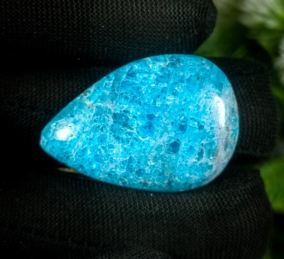 Natural Blue Apatite Cabochon: 50 Ct Pear Gemstone, 31x23x7 MM