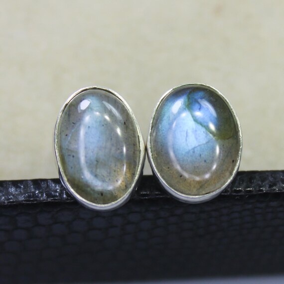 Natural Black Labradorite Vintage Studs With 925 Sterling 2.50 Grams March Birthstone