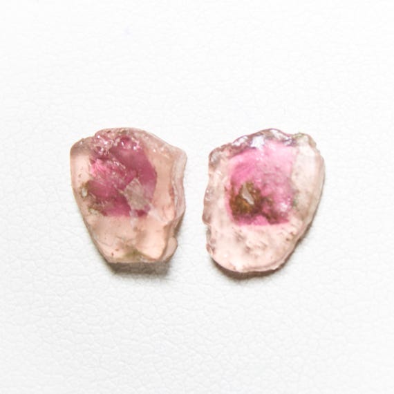 Watermelon Tourmaline Slice Pair: 3.30 Carats, 9x7x2 mm, Fancy Cut