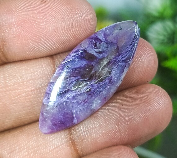 Purple Charoite Cabochon: Natural Marquis Gemstone (36x15x4 MM)