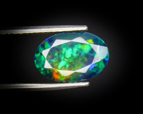 1.55 Cts Genuine Natural Black Opal Multi Fire Oval Shape Faceted Gemstone 10X7X4 MM