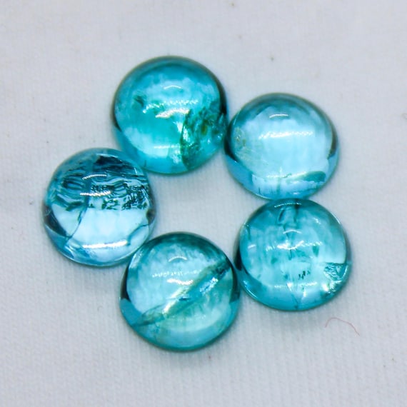 Natural Blue Apatite Cabochon 5 Pieces Lot: 3.30 Carat Gemstone (5 mm Size Round)
