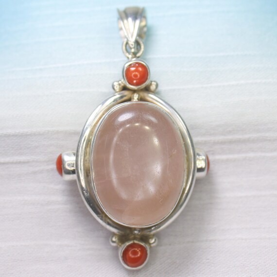 Natural Pink Rose Quartz Sterling Silver Pendant Necklace - October Birthstone