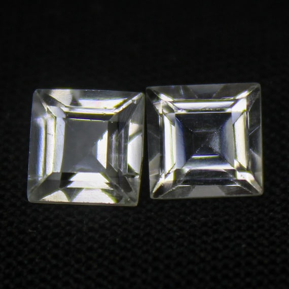 Natural Faceted White Topaz Pair: 2.80 Carat Square Shape Gemstone (6x6x4 mm)